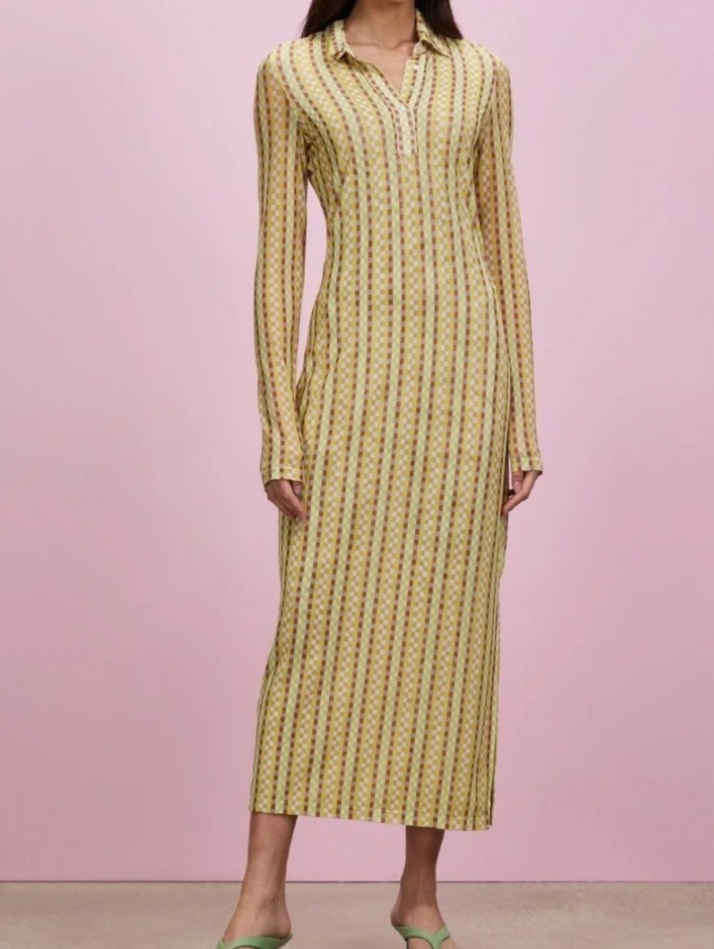 Find Me Now Judy Mesh Yellow Striped Long-Sleeve Maxi Dress